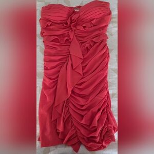 Elegant Coral Strapless Mini Dress